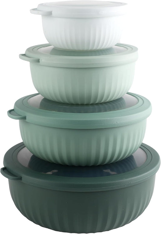 COOK WITH COLOR Prep Bowls with Lids- Wide and Deep Nesting Plastic Small Mixing Bowl Set with Lids, 8 Piece Set - Wide Bowls, Sage