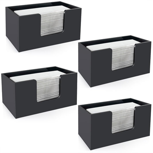 4Pack Paper Towel Holder Countertop, Acrylic Bathroom Paper Towel Holder, Black Napkin Holder for Kitchen, Countertop Multifold Z-fold C-fold,Trifold Paper Hand Towel Dispenser for Bathroom Toilet (4)