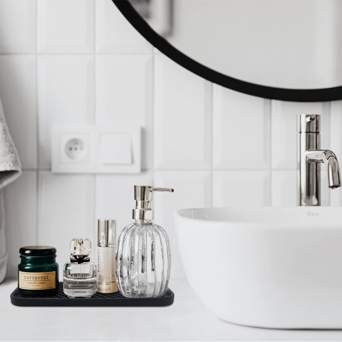 Silicone Organizer Tray, Soap and Sponge Holder for Kitchen Sink, Bathroom - Storage Tray for Dish Brush, Soap Dispenser, Dishwashing Accessories- 2 Pack (Black)