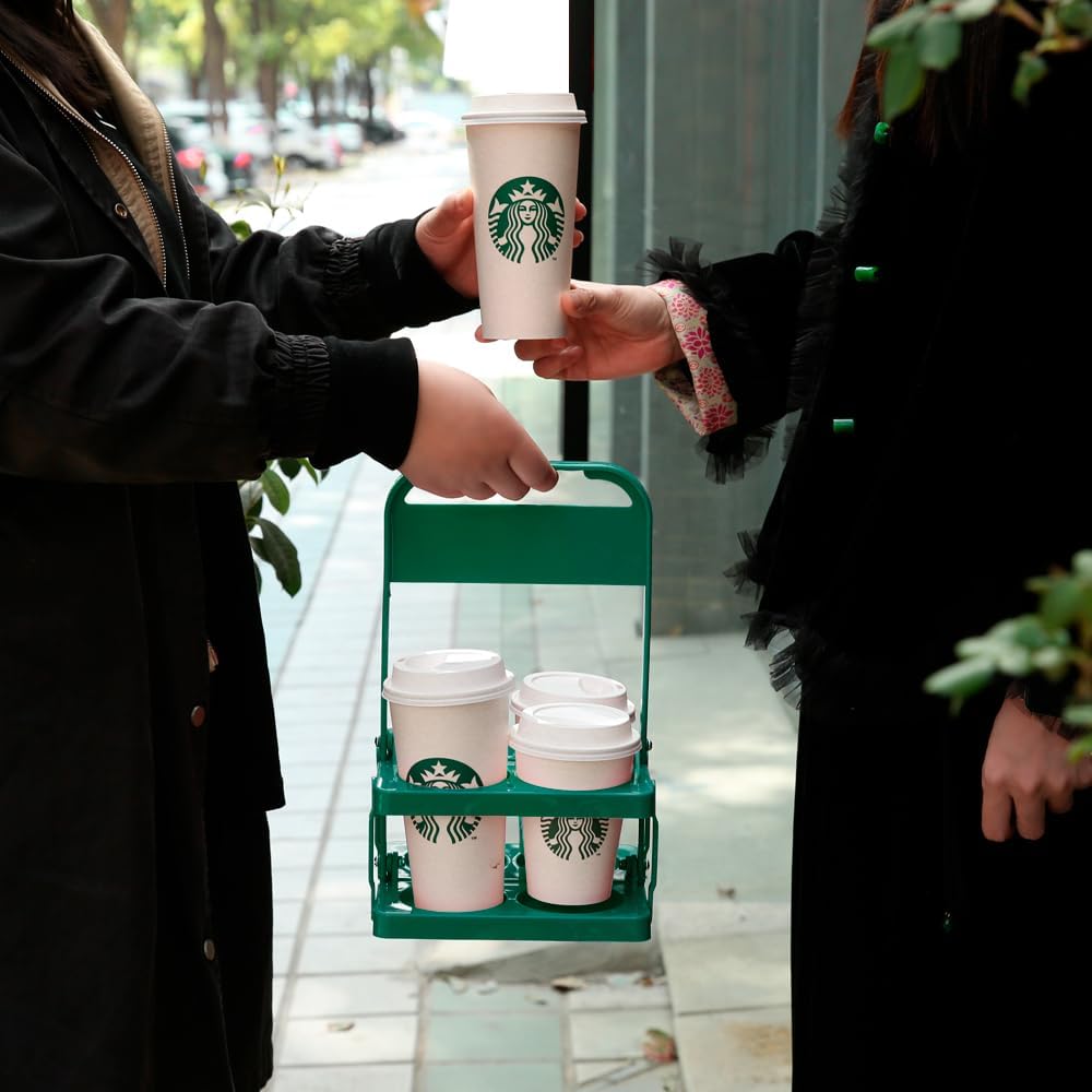 Musbus Reusable Drink Carrier with Handle for Doordash, Grubhub, Portable Cup/Coffee Holder Accessories for Delivery, Foldable Drinks Caddy with Tray, Car Durable Plastic Festive Bottle, Vacation