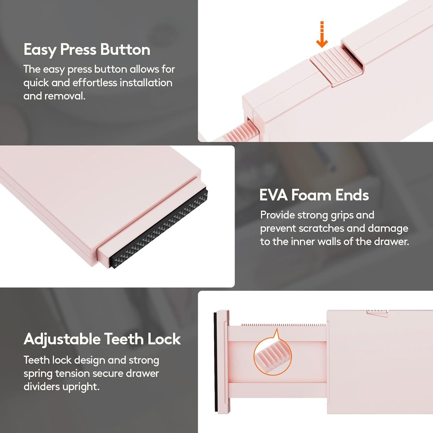 Lifewit 24 Pack Drawer Dividers 4" High, 11-17" Adjustable Dresser Drawer Organizers for Clothes, Expandable Dresser Separators in Bedroom/Bathroom/Kitchen/Vanity/Office Organization and Storage,Pink