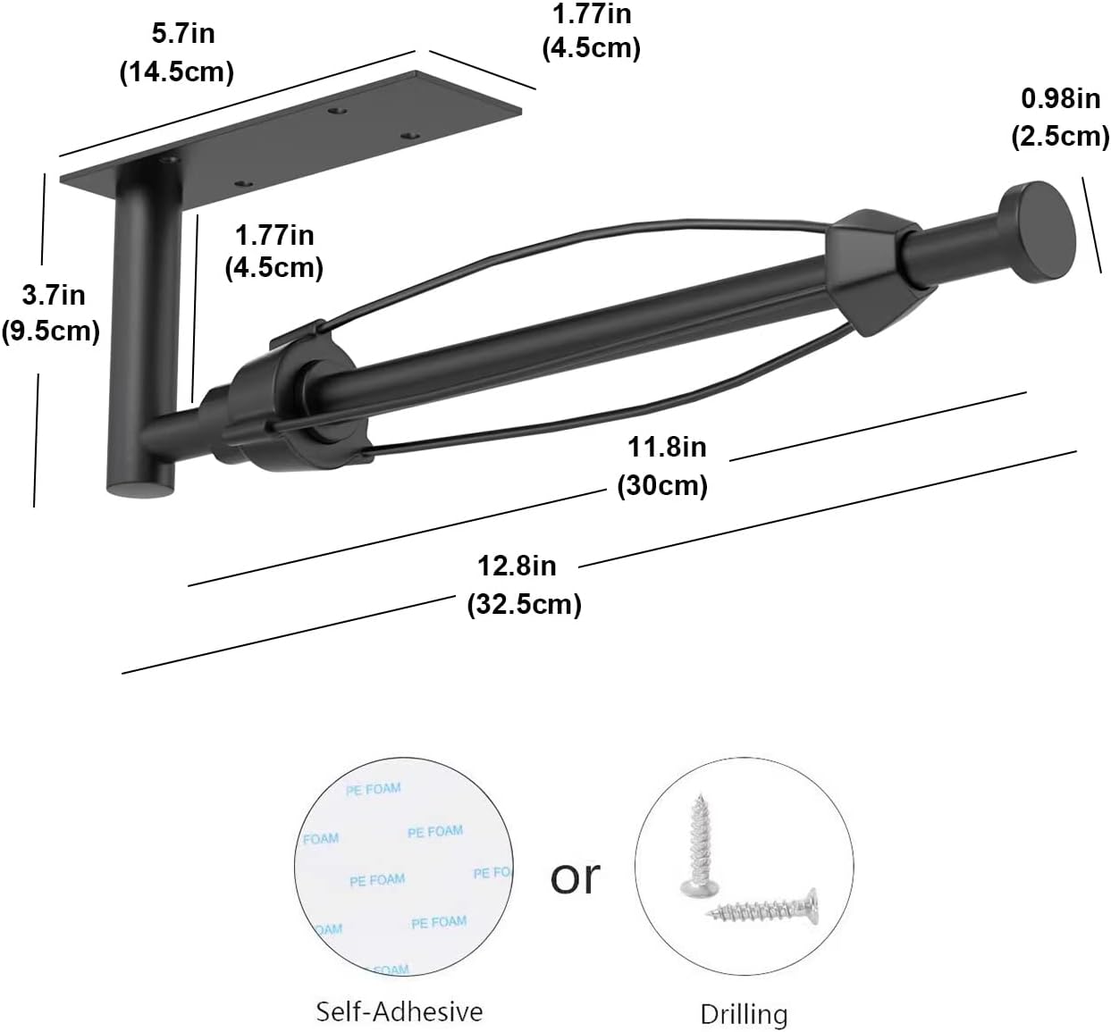VAEHOLD Self Adhesive Paper Towel Holder Under Cabinet Mount, Wall Mounted Paper Towel Roll Holder with Damping Effect for Kitchen, Bathroom, Wall - SUS304 Stainless Steel (Matte Black)