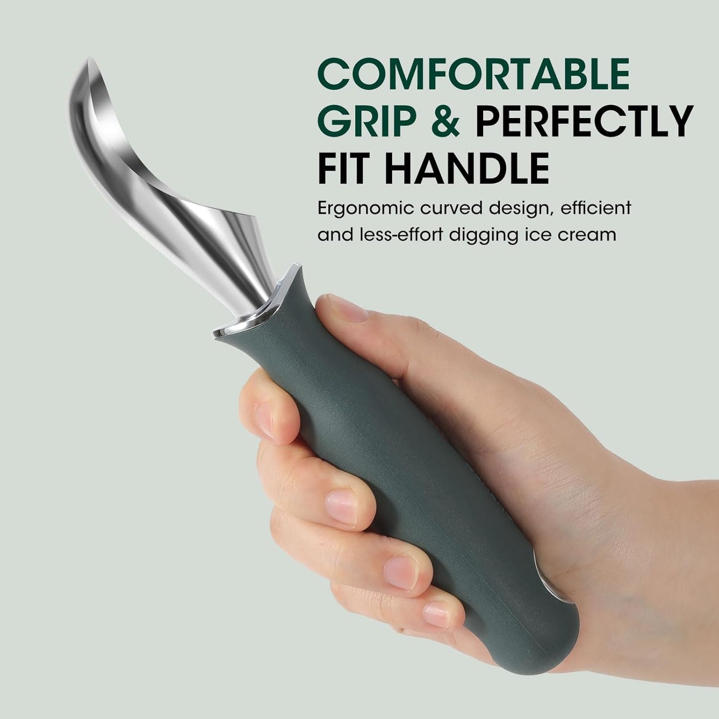 Beneno Heavy Duty Ice Cream Scoop - Upgraded Anti-Fracture Design, Comfortable Grip Long Handle, Effortless Scooping & Dishwasher Safe, Green