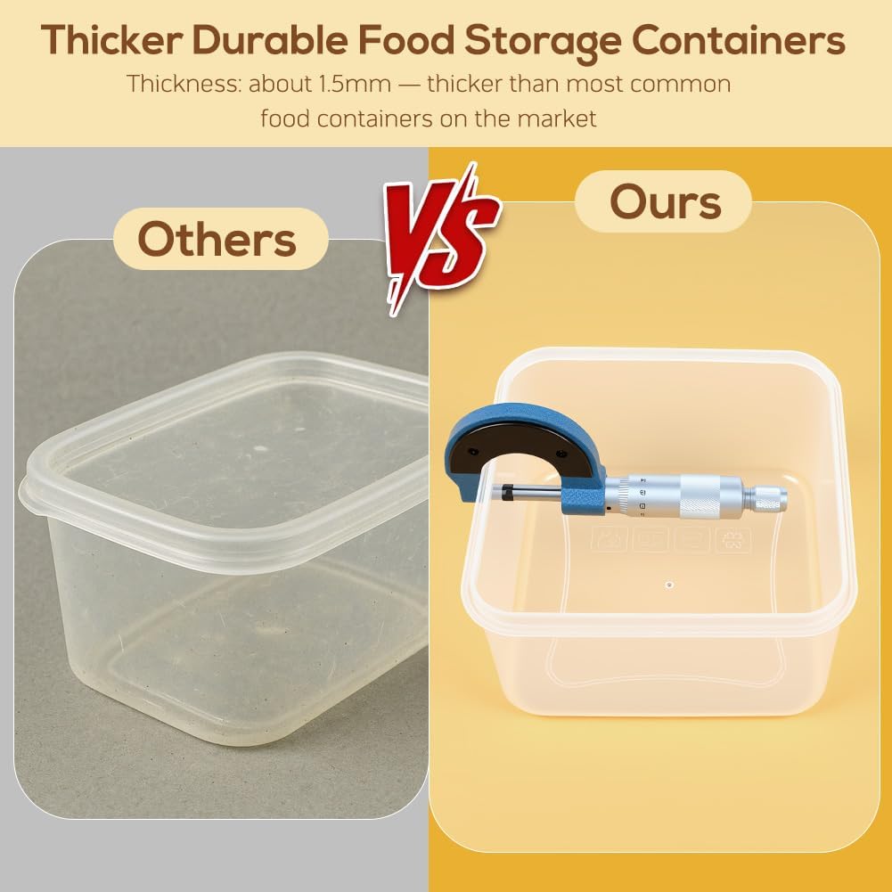 50 PCS Thicker Food Storage Containers with Lids, Clear Stackable Airtight Leakproof Reusable Plastic Meal Prep Container Set for Kitchen Storage/Lunch, Fridge/Microwave Safe with Labels&Pen