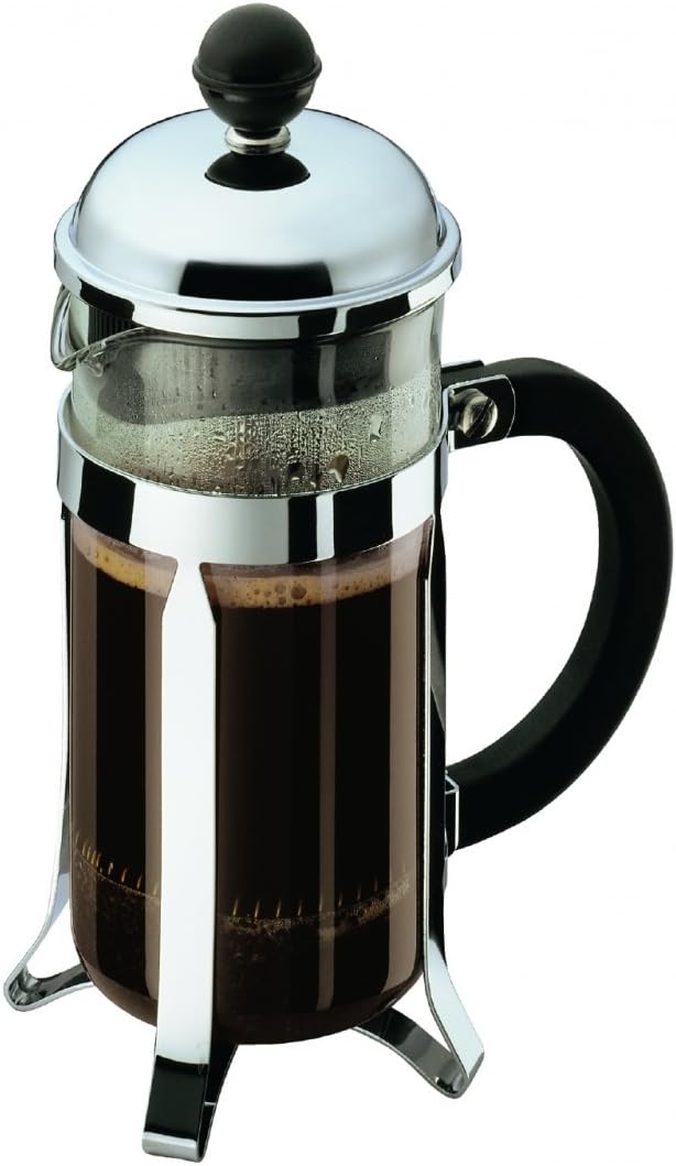 Bodum 12oz Chambord French Press Coffee Maker, High-Heat Borosilicate Glass, Polished Stainless Steel – Made in Portugal