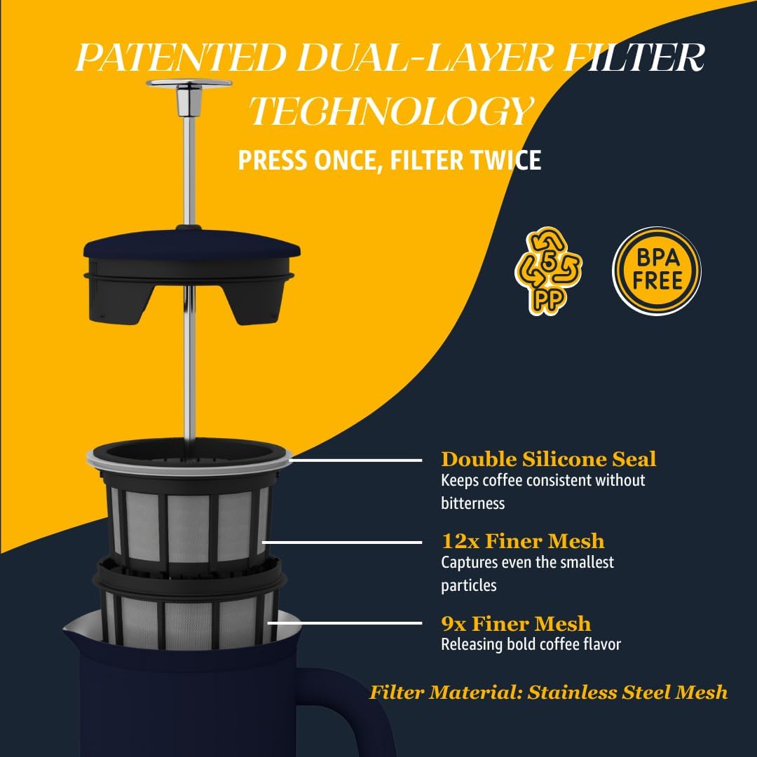 ESPRO P7 French Press Coffee Maker - Double-Walled Stainless Steel Insulated with Micro-Filter, 18 Ounces, Agean Blue