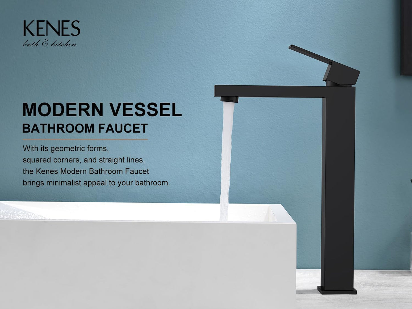 KENES Matte Black Bathroom Faucet Single Handle Tall Vessel Sink Faucet Vanity Bathroom Faucet Basin Mixer Tap with Water Supply Hose and Pop Up Sink Drain, LJ-9031A-2