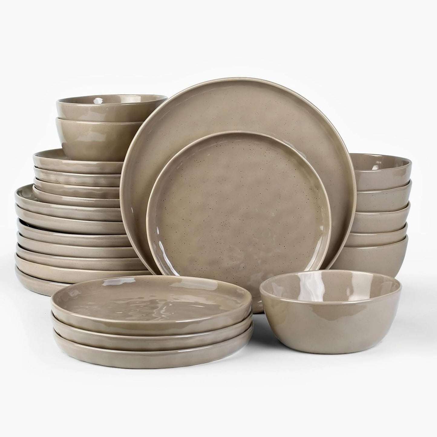 Famiware Mars Plates and Bowls Set, 24 Pieces Dinnerware Sets, Dishes Set for 8, Cinnamon Brown