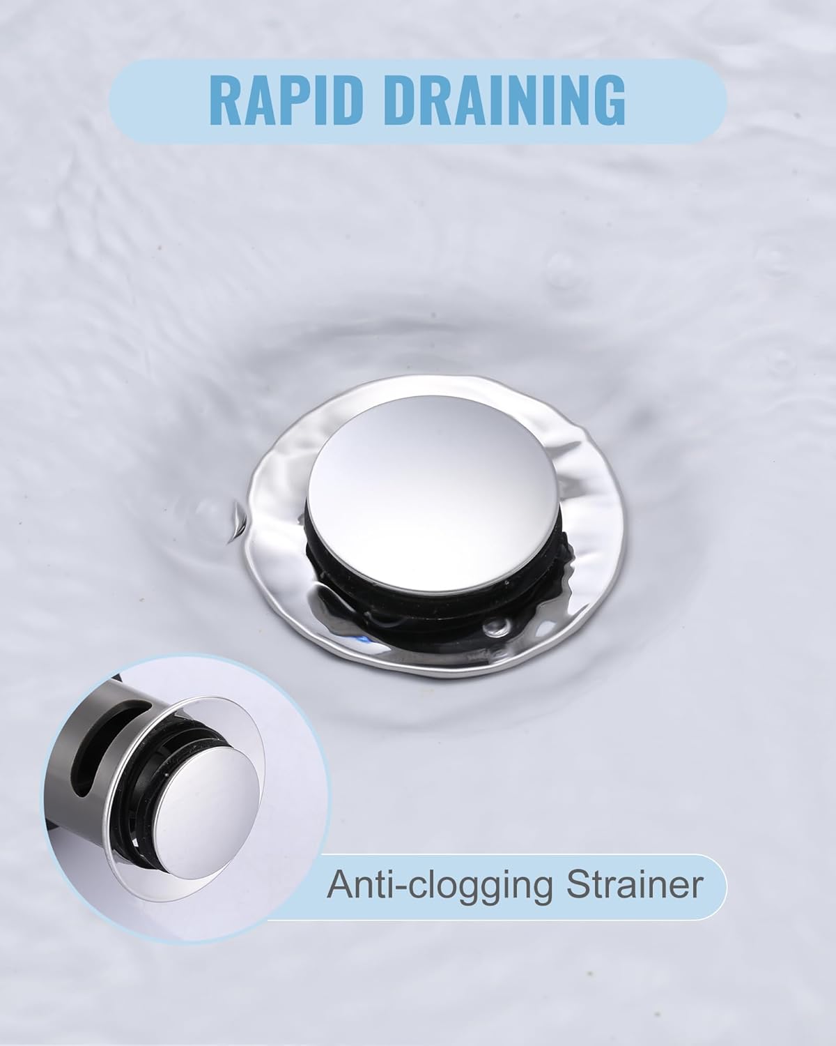 ALEASHA Bathroom Sink Drain with Overflow Vessel Sink Stopper,Pop Up Drain for Bathroom Sink Pop Up Drain Stopper for Hair Catcher,Chrome