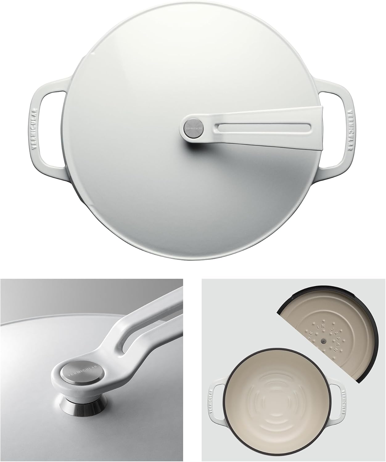 Vermicular Oven Pot 2.0 | Lightweight Enameled Cast Iron Pot | 26cm (5.9 Qt) | Non-Toxic | Induction-compatible | Dutch Oven | Made in Japan | Sea Salt White