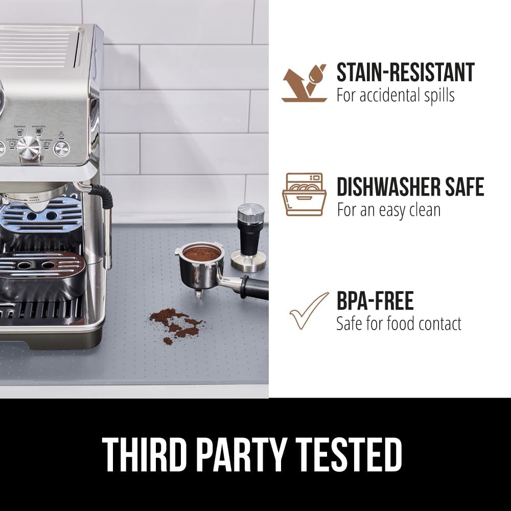 GORILLA GRIP Silicone Coffee Mat, Espresso Drink Bar Station Accessories, Waterproof Heat-Resistant Dish Drying Mats, Stay in Place on Kitchen Counter, Home Kitchen Decor Essentials, 10x14, Gray