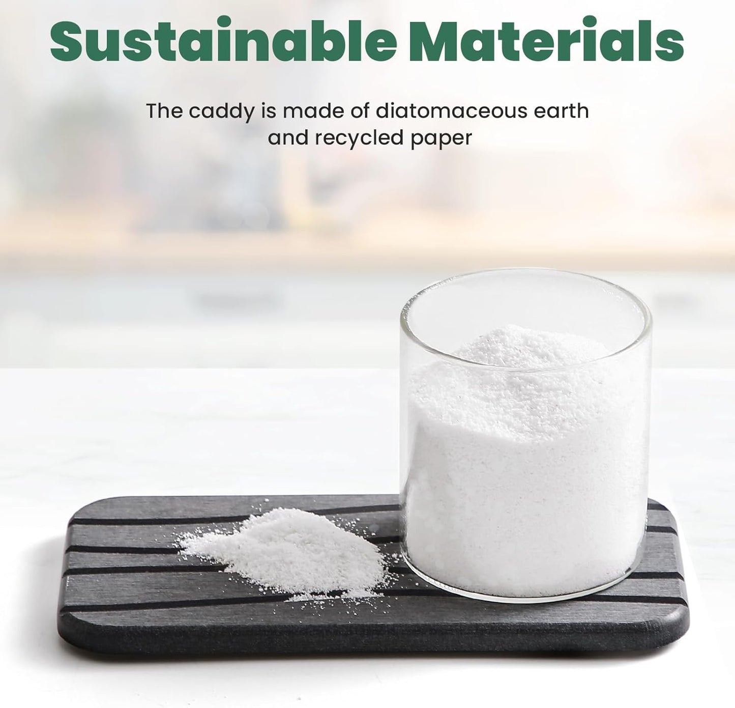 3PCS Water Absorbing Diatomaceous Earth Tray for Sink, Fast Drying Soap & Toothbrush Holders for Bathroom Counter, 1 Stone Tray, 2 Stone Coasters