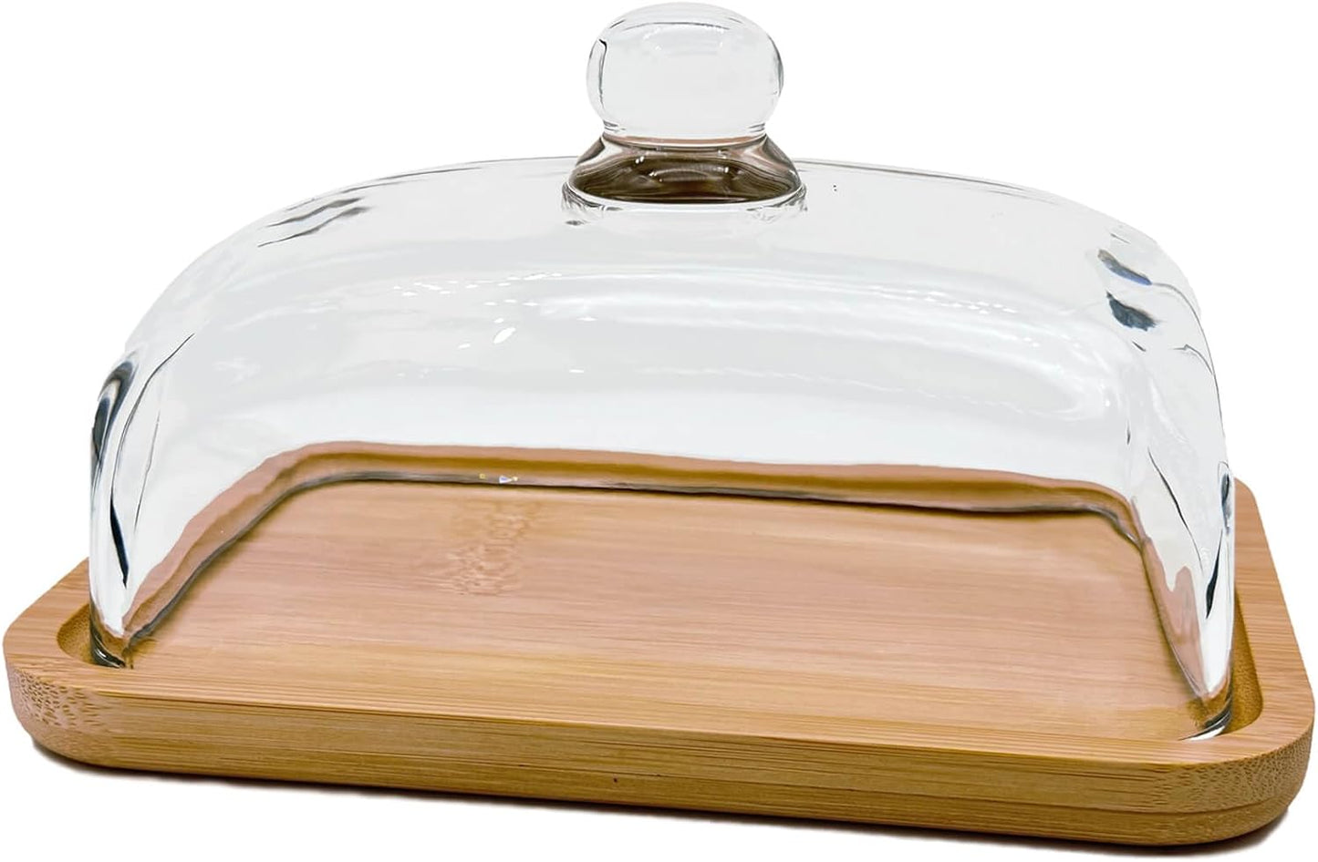 butter dish with lid, glass airtight lid keeps butter soft, for countertop and refrigerator. Widened design to fit all butters. Covered butter dishes with, Made of glass and bamboo.