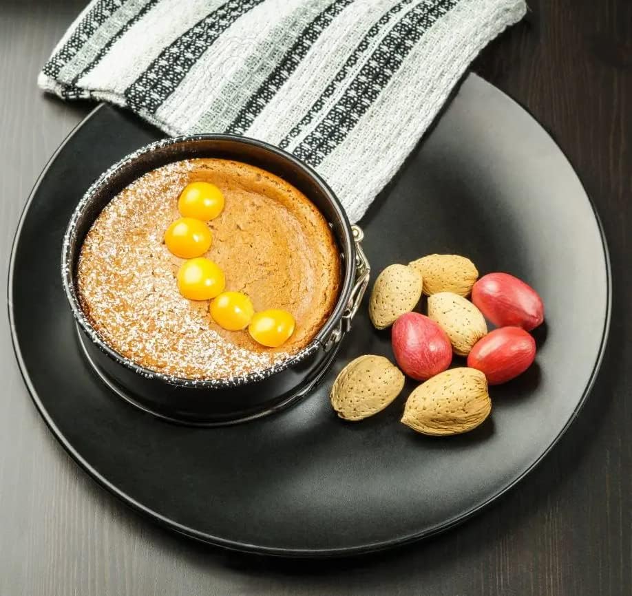 Tellshun 4 Pack Small Springform Cheesecakes Pan Tins Set 4 Inch Mini Baking Mold 4 Pieces Round Leakproof Nonstick Removable Bottom Bakeware for Pie Pizzas and Quiches Includes 50Pcs Parchment Paper