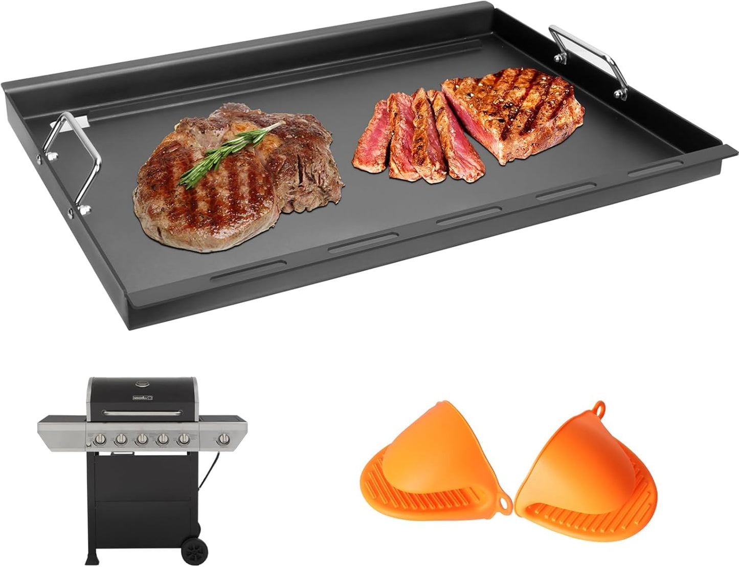 Full-Size Griddle Inserts for Nexgrill Home Depot Replacement Parts 5 Burner 720-0888S 720-0888A 720-0888N, Flat Top Griddle for Nexgrill 4 Burner 720-0830H 720-0830X 720-0830 Gas Grill, Carbon Steel