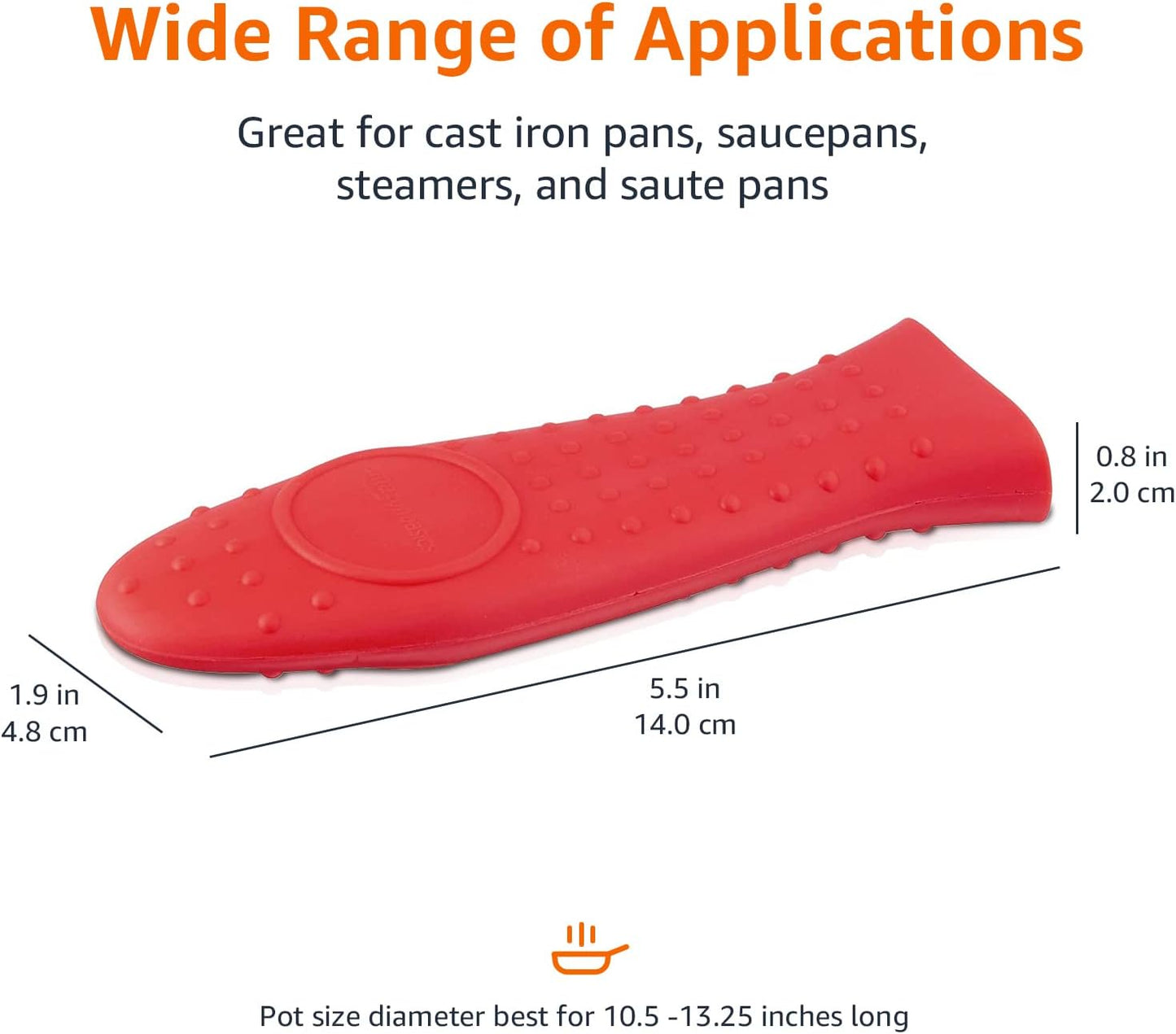 Amazon Basics Silicone Pot Holder Hot Skillet Rectangular Handle Cover for kitchen, Red, 5.6"L x 1.9"W