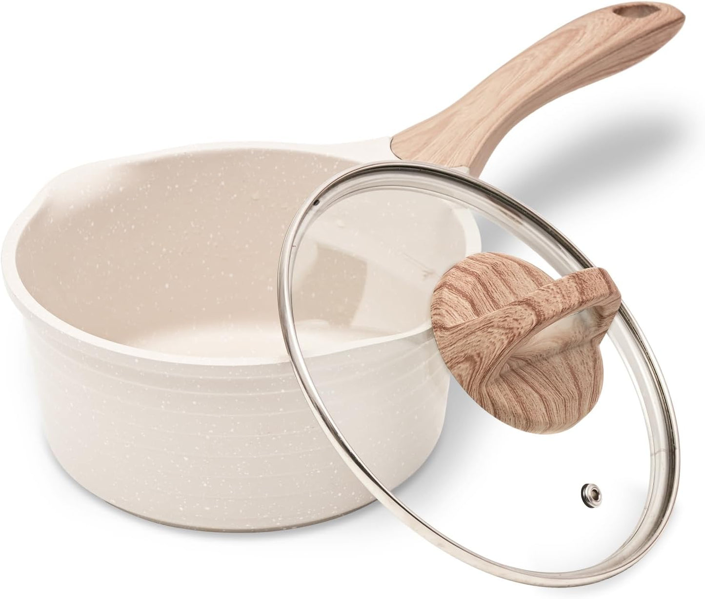 JEETEE 2 Quart Sauce Pan with Lid, Non Stick Small Pot with Coating, Masterclass Cookware Sauce Pot for Cooking, PFOA/PFOS Free(Beige)