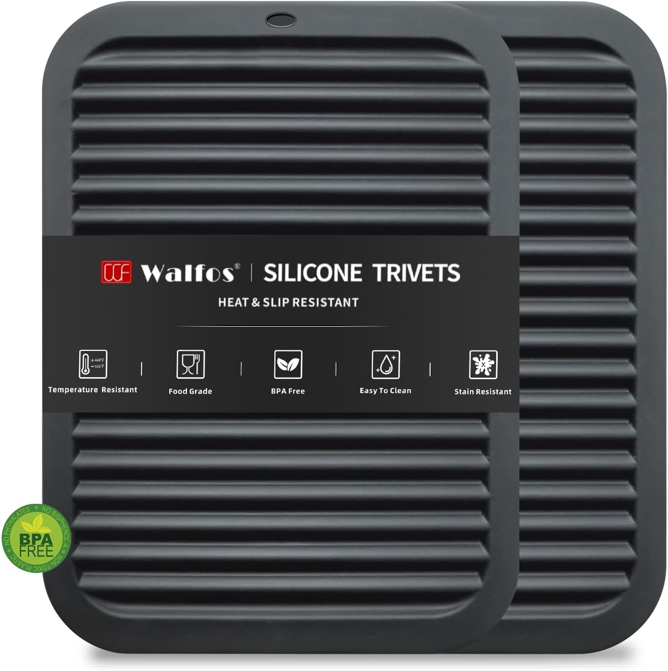 Walfos Silicone Trivets for Hot Pots and Pans - Heat Resistant Hot Pads for Kitchen Counter- Multi-Purpose & Versatile Trivet Mat - Long-Lasting & Flexible Silicone Hot Pad