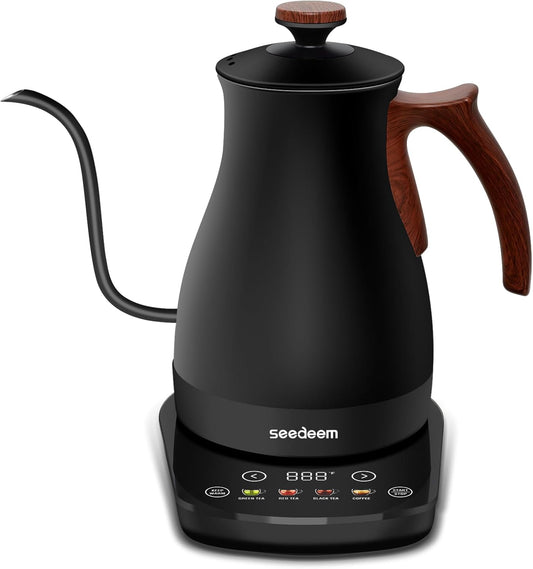 SEEDEEM Gooseneck Electric Kettle, 1L 1200W Touch Screen Pour-Over Kettle with 4 Heating Modes, ±1℉ Temp Control, Keep Warm Function, for Tea & Coffee, Black