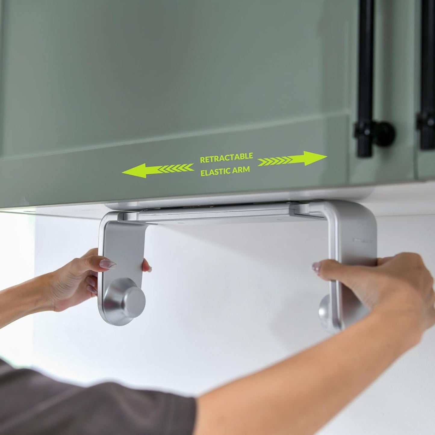 simpletome Paper Towel Holder Under Cabinet or Wall Mount ONE Hand Operation Tension Arm Kitchen Roll Holder (Silvery, for 24-28cm/9.4-11inches roll)