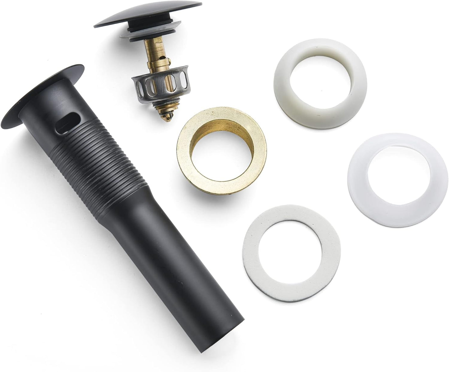 Bathroom Sink Drain,2 Pack Drain Stopper Bathroom Sink Without Overflow,Pop Up Drain Assembly with Detachable Strainer Basket,Built-in Anti-Clogging Strainer,Stainless Steel Mattle Black