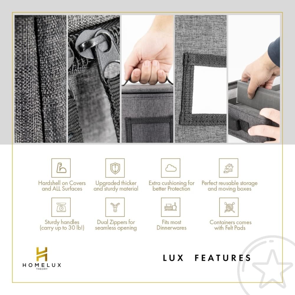 HOMELUX THEORY Platter Storage with Lid, Hard Shell China Storage Containers, Heavy Duty Dinnerware Storage Box with 5 Felt Pads and Thick Surface for Dishes and Dinner Plate, Move Out Essentials