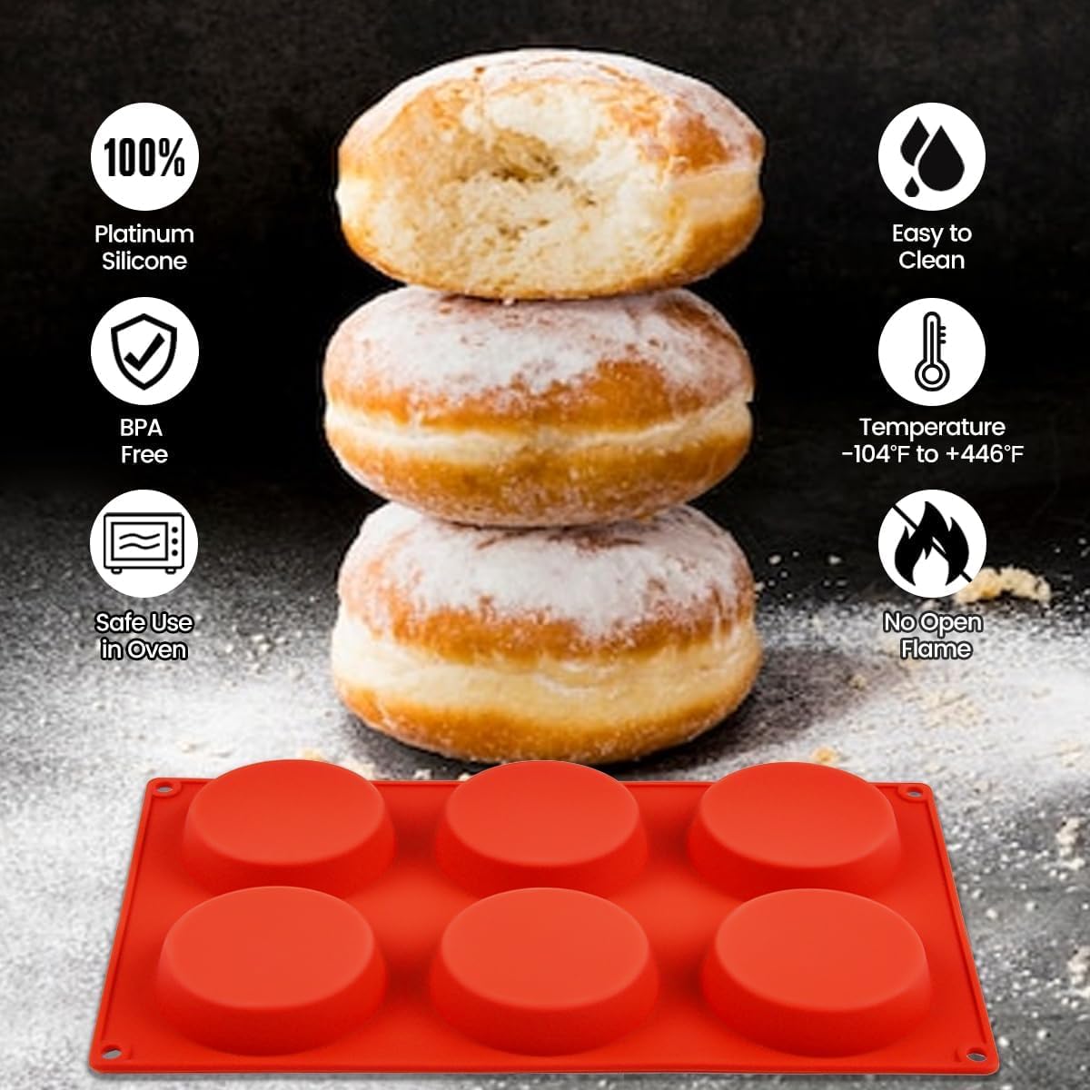 CAKETIME Silicone Egg Molds, 3 Inch Muffin Top Pan 4 Pack Nonstick for Baking English Muffin, Whoopie Pie, Corn Bread, Egg bite, Breakfast Sandwiches