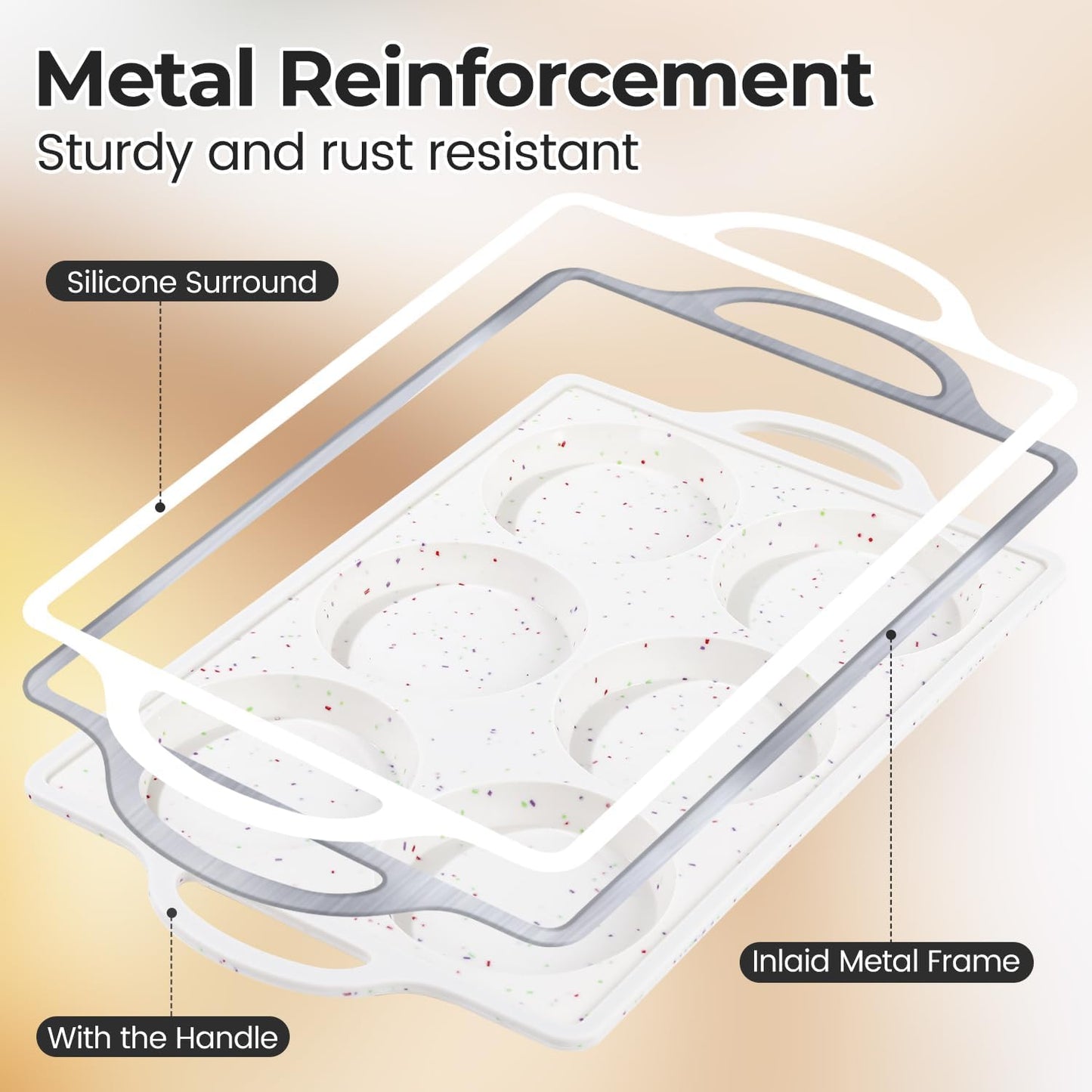 Muffin Top Pan Non Stick, 4 Inch Metal Frame Round Egg Baking Pan for Oven English Muffins, Whoopie Pies, Corn Bread, Egg Bites, Breakfast Sandwiches Tarts 4 Pack Confetti