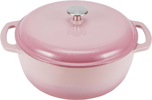 Amazon Basics Cast Iron Dutch Oven Pot with Lid, Enameled, Round, Dual Handles, Heavy-Duty, Medium, 6-Quart, Light Pink