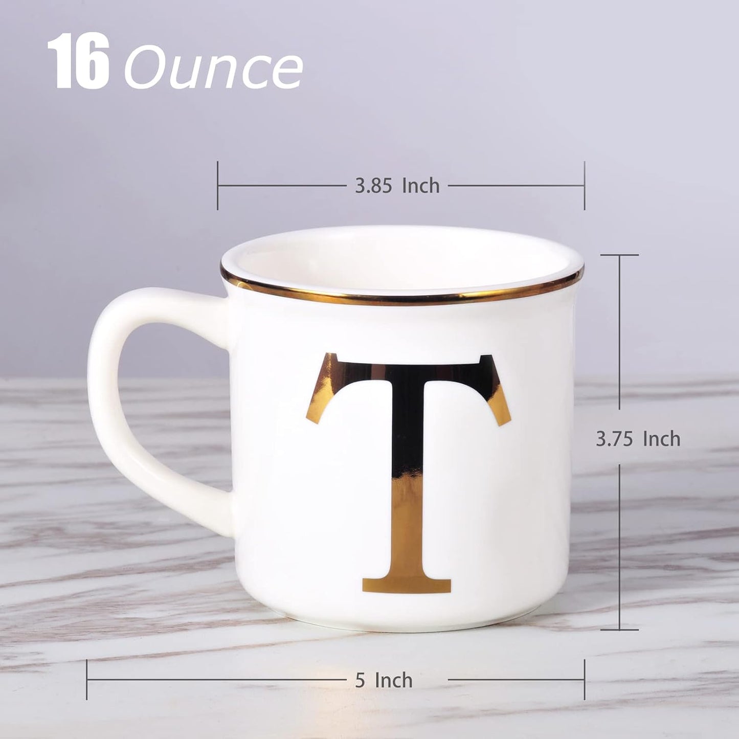 Miicol Ceramic Coffee Mug 16 oz, Monogram Coffee Cup, Golden Initial Tea Mug, Personalized Tea Cup, Unique Gift, Large Mug for Home, Office, Letter T