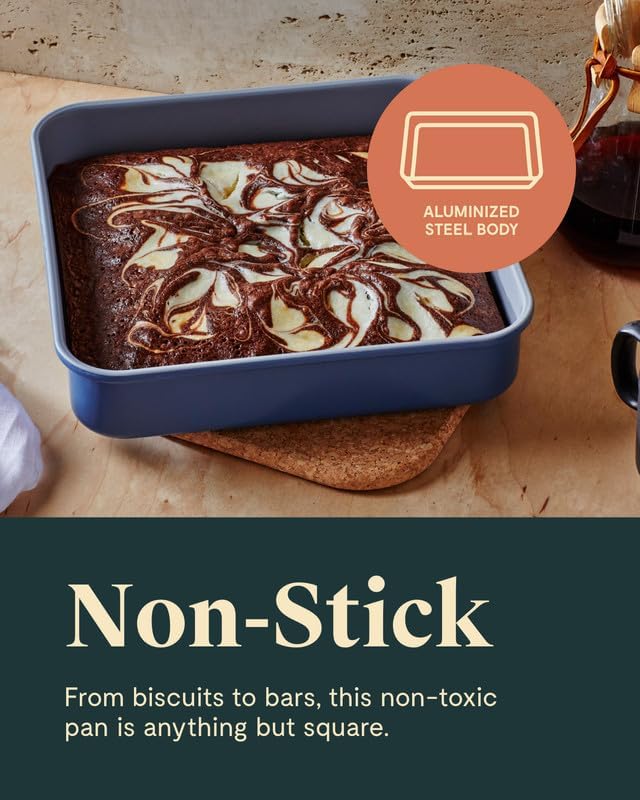 Caraway Non-Stick Ceramic 9” Square Pan - Naturally Slick Ceramic Coating - Non-Toxic, PTFE & PFOA Free - Perfect for Brownies, Lemon Bars, Cakes, & More - Navy