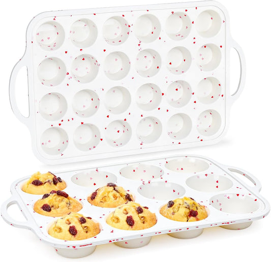 Silicone Muffin Pans for Baking, Metal Reinforced Frame Regular 24 Cups & Mini 12 Cups Cupcake Pan Nonstick Muffin Pan for Homemade Baking Easy to Handle