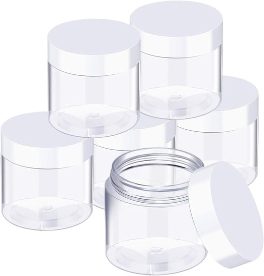 SATINIOR 6 Pack 16 oz Plastic Jars Containers with Lids Wide-mouth Refillable Leakproof Reusable Round Empty Jars for Travel Cosmetic Dry Food Spice Cookie Candy Home Kitchen Organizing(White)