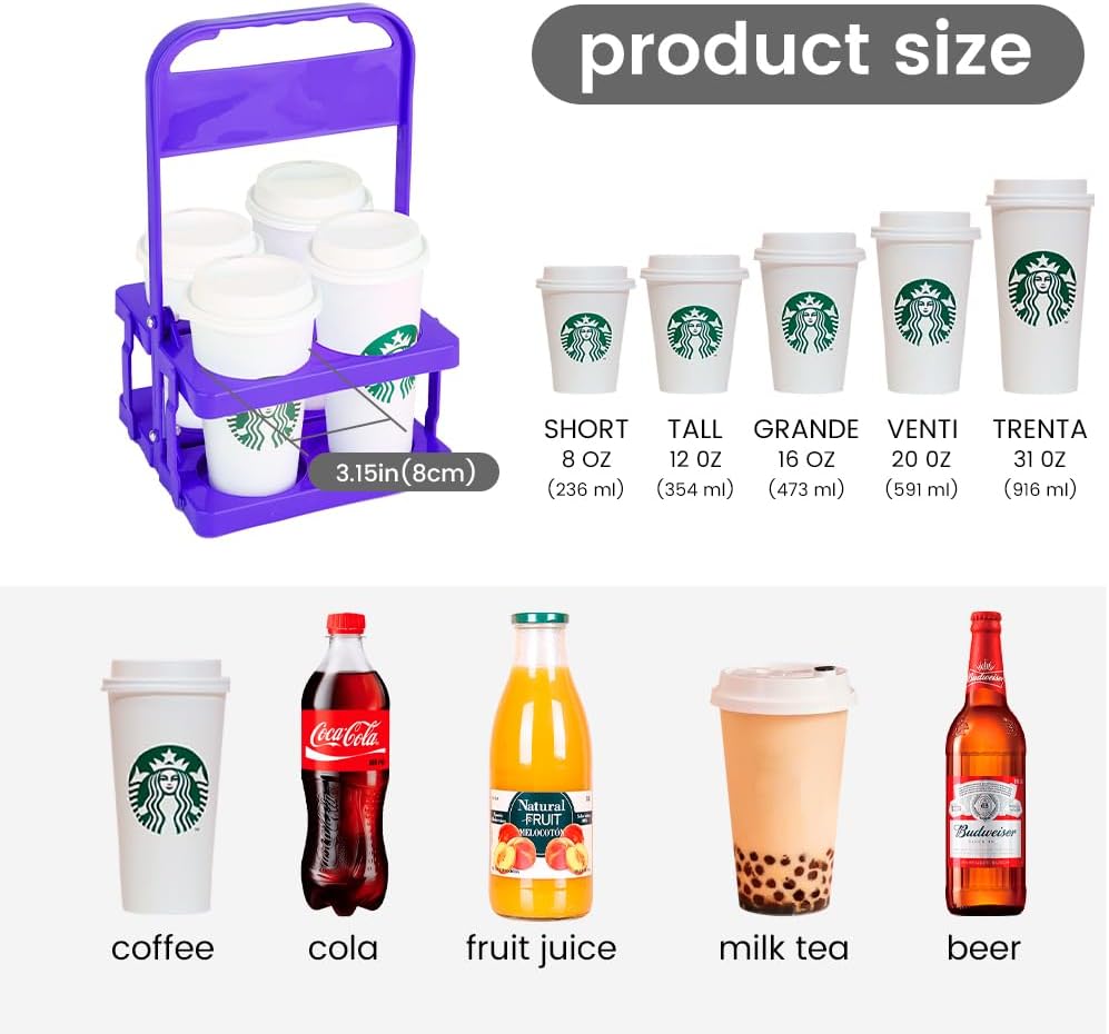 musbus Reusable Drink Carrier with Handle for Doordash, Grubhub, Portable Cup/Coffee Holder Accessories for Delivery, Foldable Drinks Caddy with Tray, Car Durable Plastic Festive Bottle, Vacation