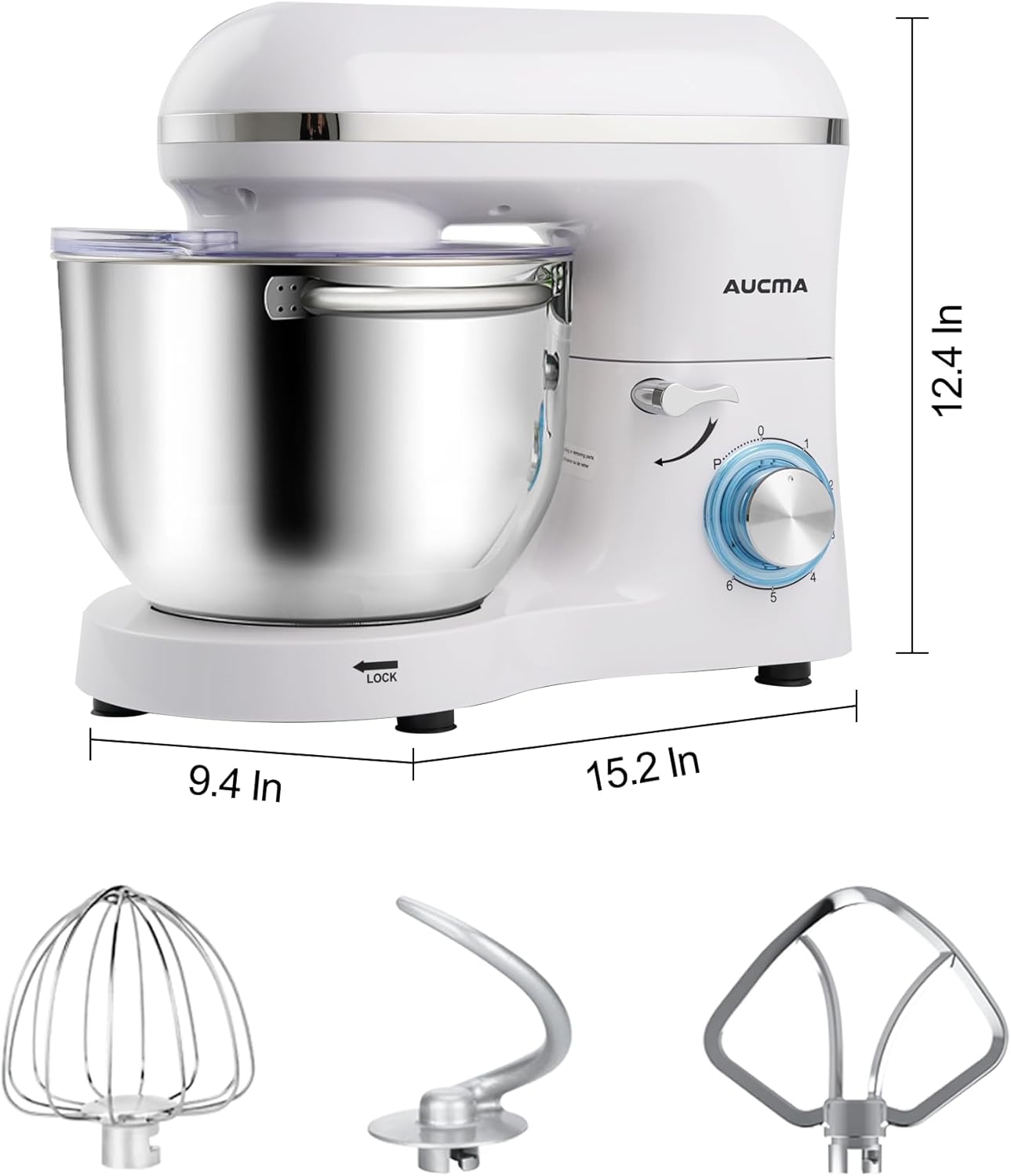 Aucma Stand Mixer,6.5-QT 660W 6-Speed Tilt-Head Food Mixer, Kitchen Electric Mixer with Dough Hook, Wire Whip & Beater (6.5QT, White)