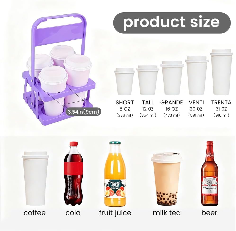 musbus Reusable Drink Carrier with Handle for Doordash, Grubhub, Portable Cup/Coffee Holder Accessories for Delivery, Foldable Drinks Caddy with Tray, Car Durable Plastic Festive Bottle, Vacation