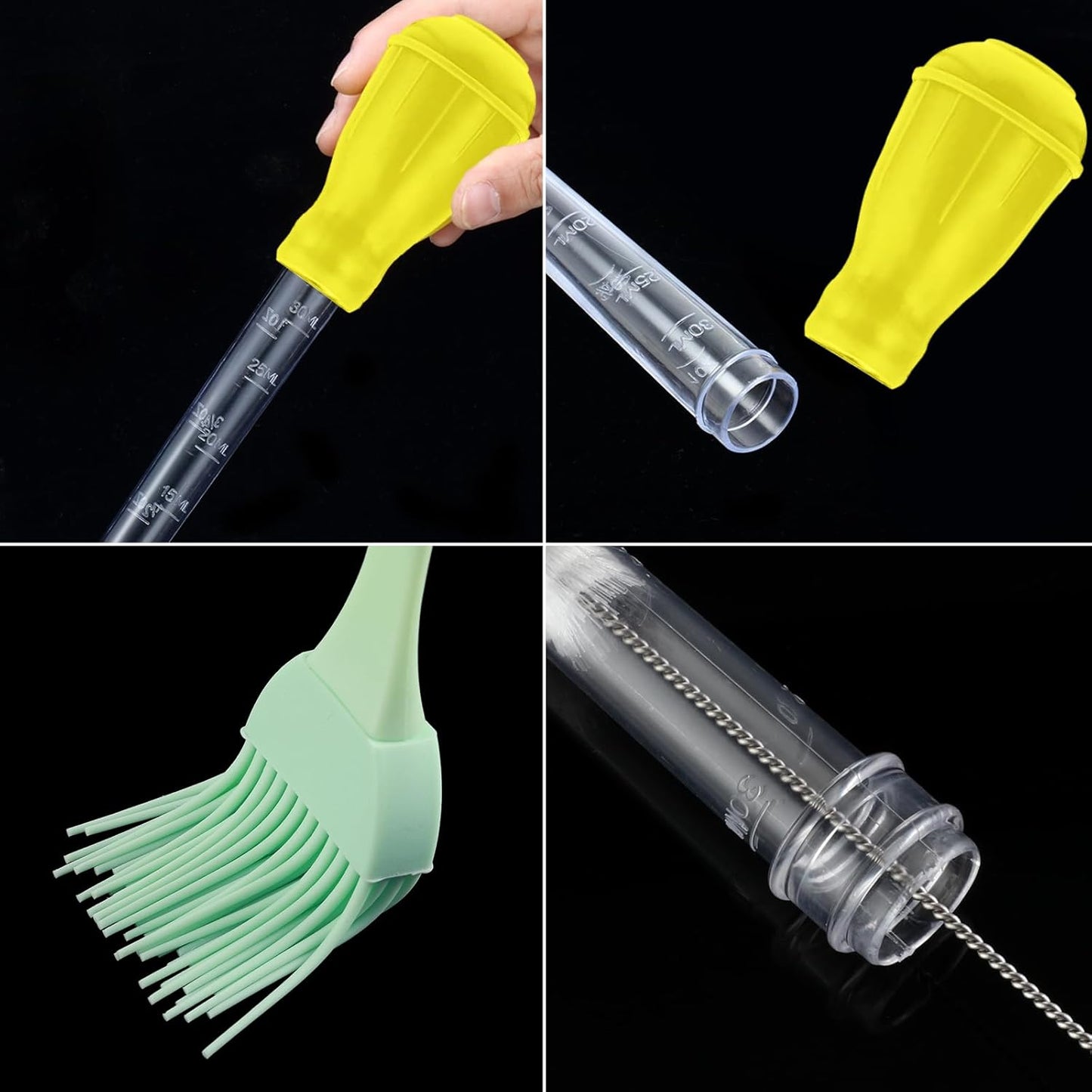 Boao 7 Pcs Heat-resistant Turkey Baster Cooking Set Includes 4pcs Large Turkey Basters for Cooking, 1 Silicone Basting Brush and 2 Cleaning Brush for BBQ Grill Butter Drippings, Glazes, Roasting Juice