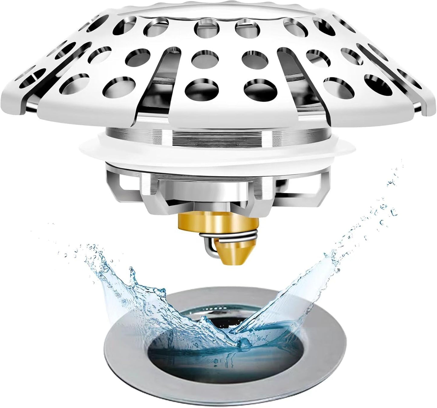 Bathtub Drain Stopper, Pop Up Tub Stopper with Drain Hair Catcher, Bathtub Plug and Cover with Strainer, Universal for 1.5 to 1.8in Tub Drain Hole