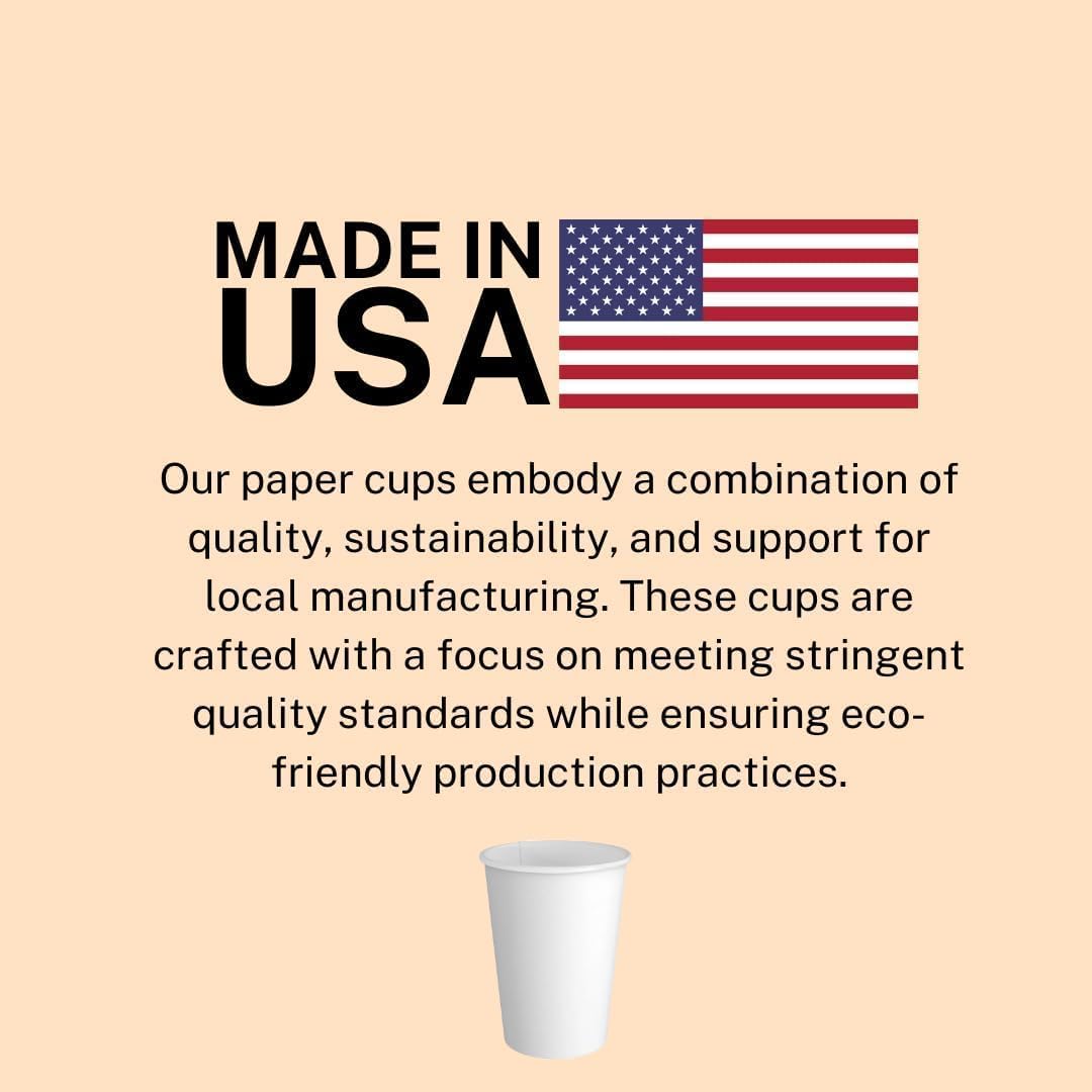 Made-In-USA 16 Ounce Disposable Hot Paper Cups, 1000 Count | Coffee Cups, Leak-Free Food Safe for Hot Drinks, White (16 oz)
