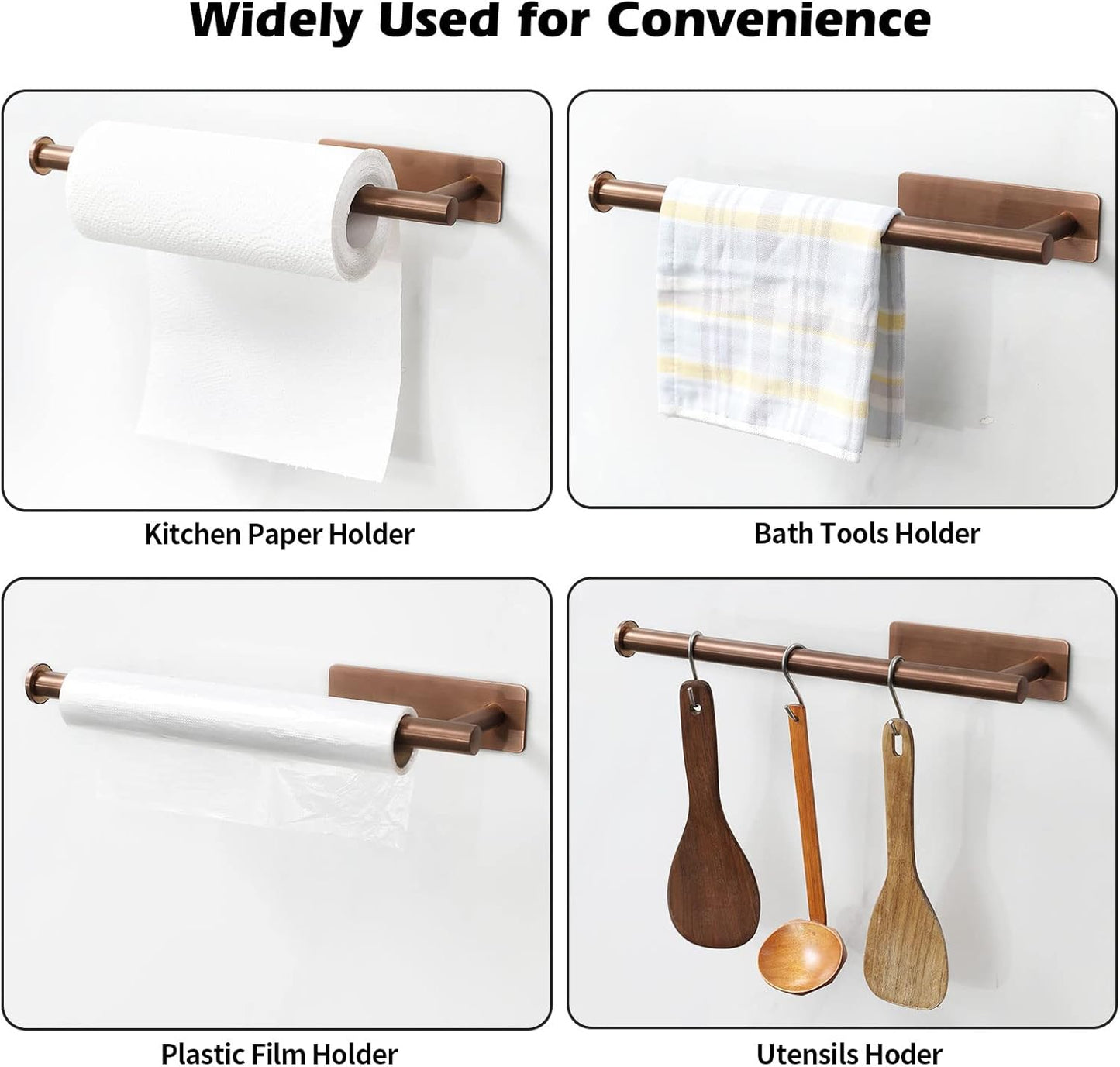 theaoo Rose Gold Paper Towel Holder - Under Cabinet Paper Towel Holder for Kitchen, Adhesive Paper Towel Roll Rack for Bathroom Towel, Wall Mounted Paper Towel Rack, SUS304 Stainless Steel