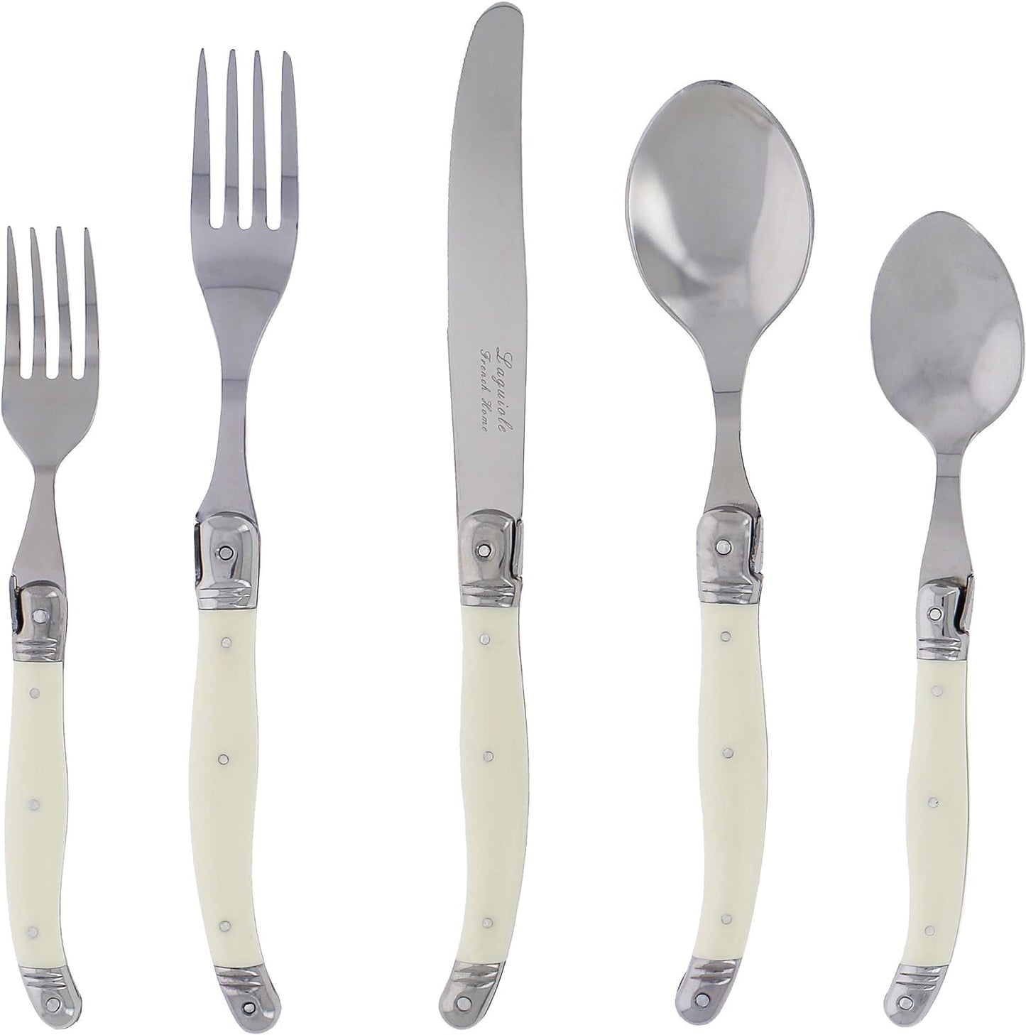 French Home Laguiole 20 Piece Flatware Set – Stainless Steel Flatware Set for 4 – Luxurious Ivory-Colored Utensil Set with Knives, Spoons and Forks