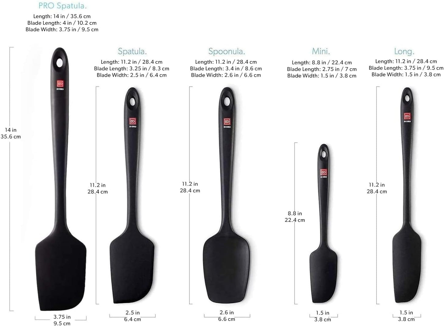 DI ORO Silicone Spatula Set - Rubber Kitchen Spatulas for Baking, Cooking, & Mixing - 600°F Heat-Resistant & BPA Free Silicone Scraper Spatulas for Nonstick Cookware - Dishwasher Safe (5pc, Black)