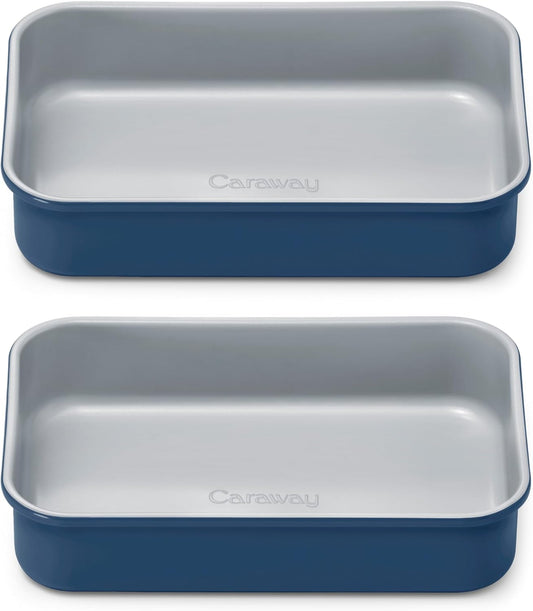 Caraway Nonstick 9” x 6.5” Small Rectangle Baking Pan Duo – Non-Toxic, PTFE & PFOA Free – Aluminized Steel Core – Deep Ceramic Baking Pan for Casseroles, Lasagna & More - Navy