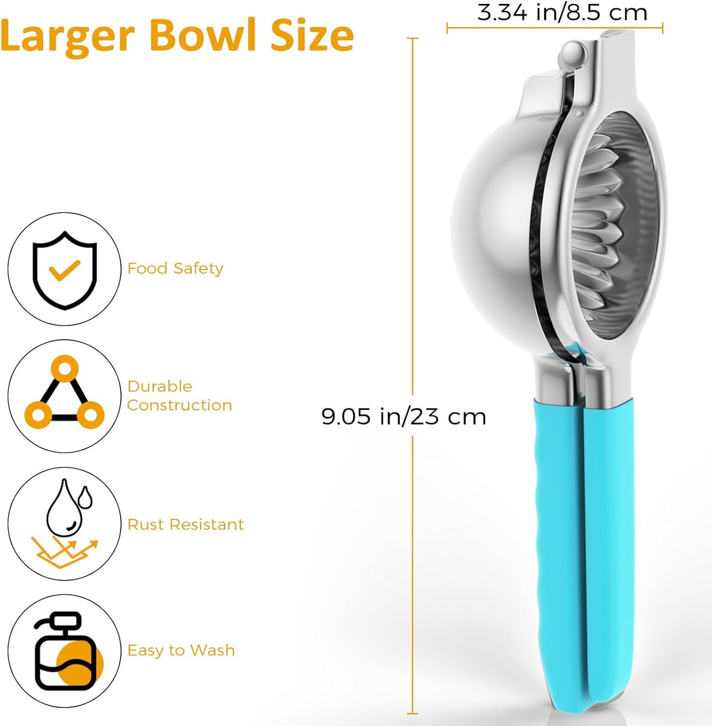 Lemon Squeezer Stainless Steel - Premium Quality, Heavy Duty Solid Metal Squeezer Bowl - Large Manual Citrus Press Juicer and Lime Squeezer (Blue)