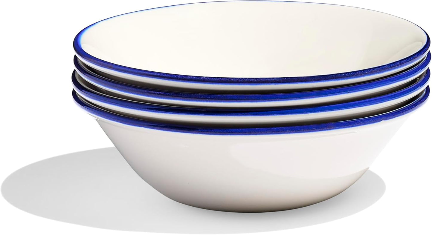 Made In Cookware - Set of 4 - Side Bowls - White With Navy Rim - Porcelain - Crafted in England