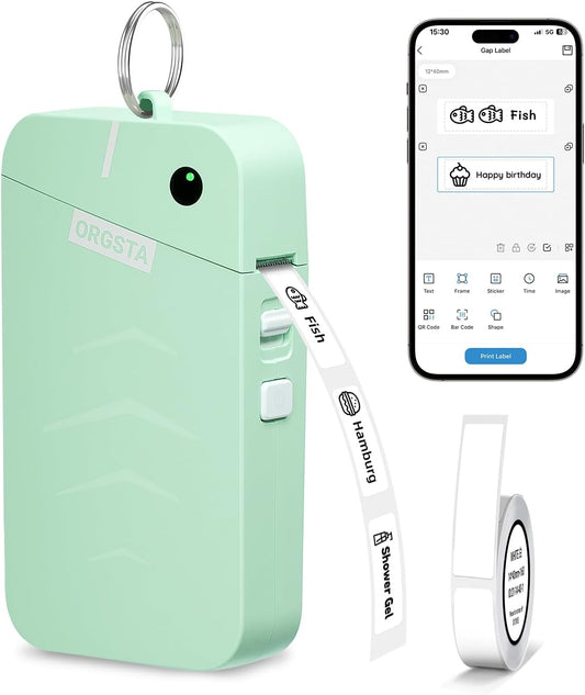 ORGSTA S001 Label Maker Machine with Tape, Portable Bluetooth Label Maker for Home and Office Organization, Thermal Label Printer Mini Label Maker with Multiple Templates, Green