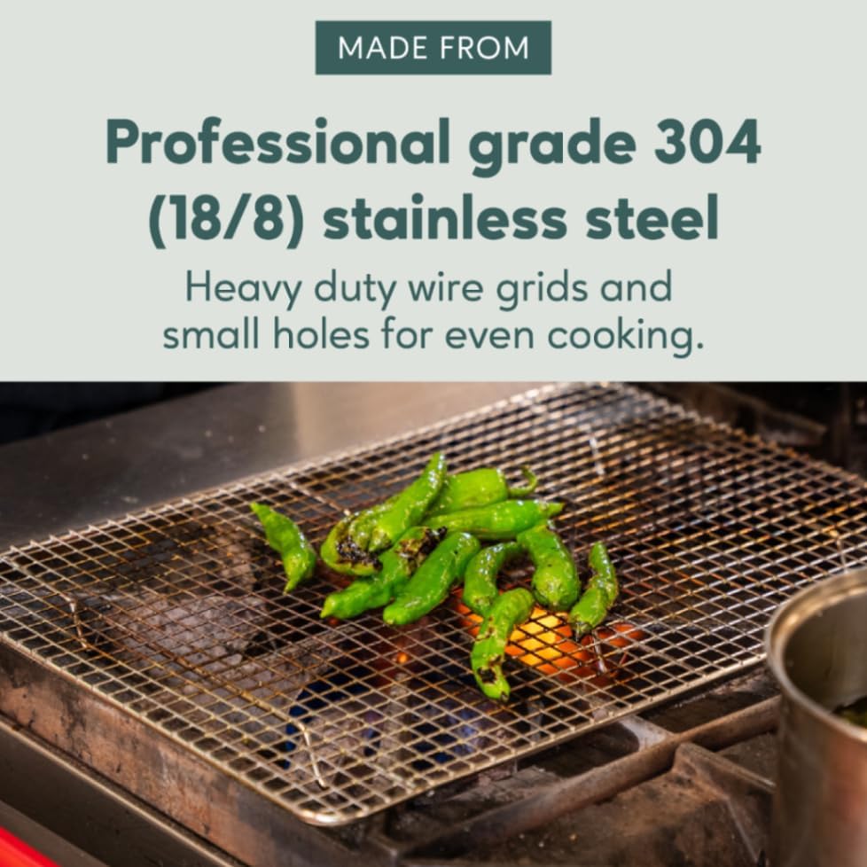 Ultra Cuisine Oven-Safe, Dishwasher-Safe 100% Stainless Steel Cooling and Baking Rack Set Heavy Duty Tight-Wire - 11.5 x 16.5-inch - Set of 2 - Half Sheet Pan Cooling Racks