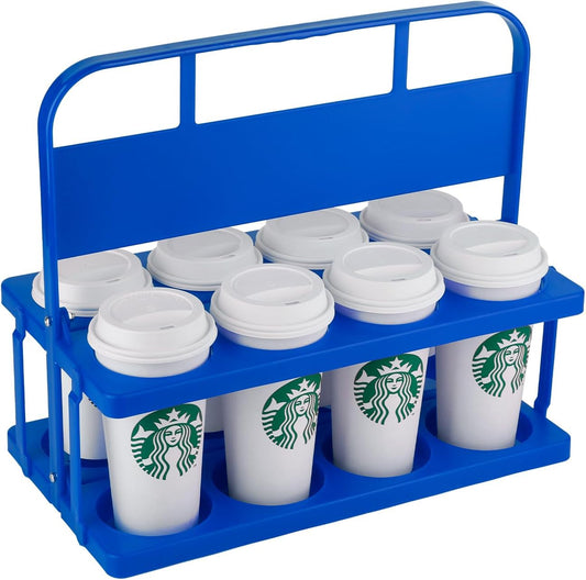 Reusable Drink Carrier with Handle for Doordash, Eats, Grubhub, Portable 8 Cup/Coffee Holder Accessories for Delivery, Foldable Drinks Caddy with Tray, Car Durable Plastic Festive Bottle, Vacation