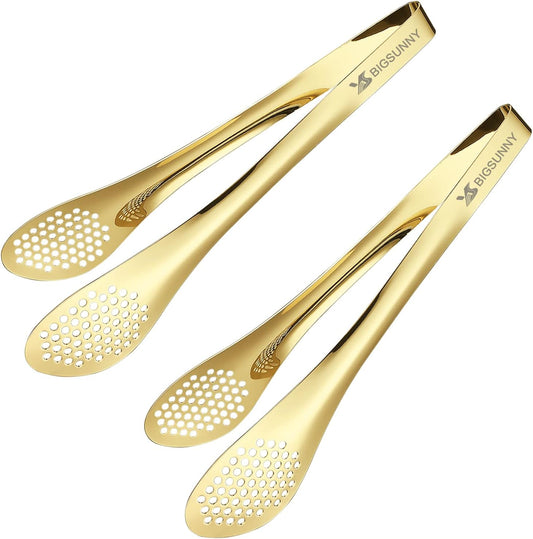 MSY BIGSUNNY Stainless Steel Buffet Tongs - Kitchen Food Tong for Cooking and Serving (Gold 11" Serving Tongs)