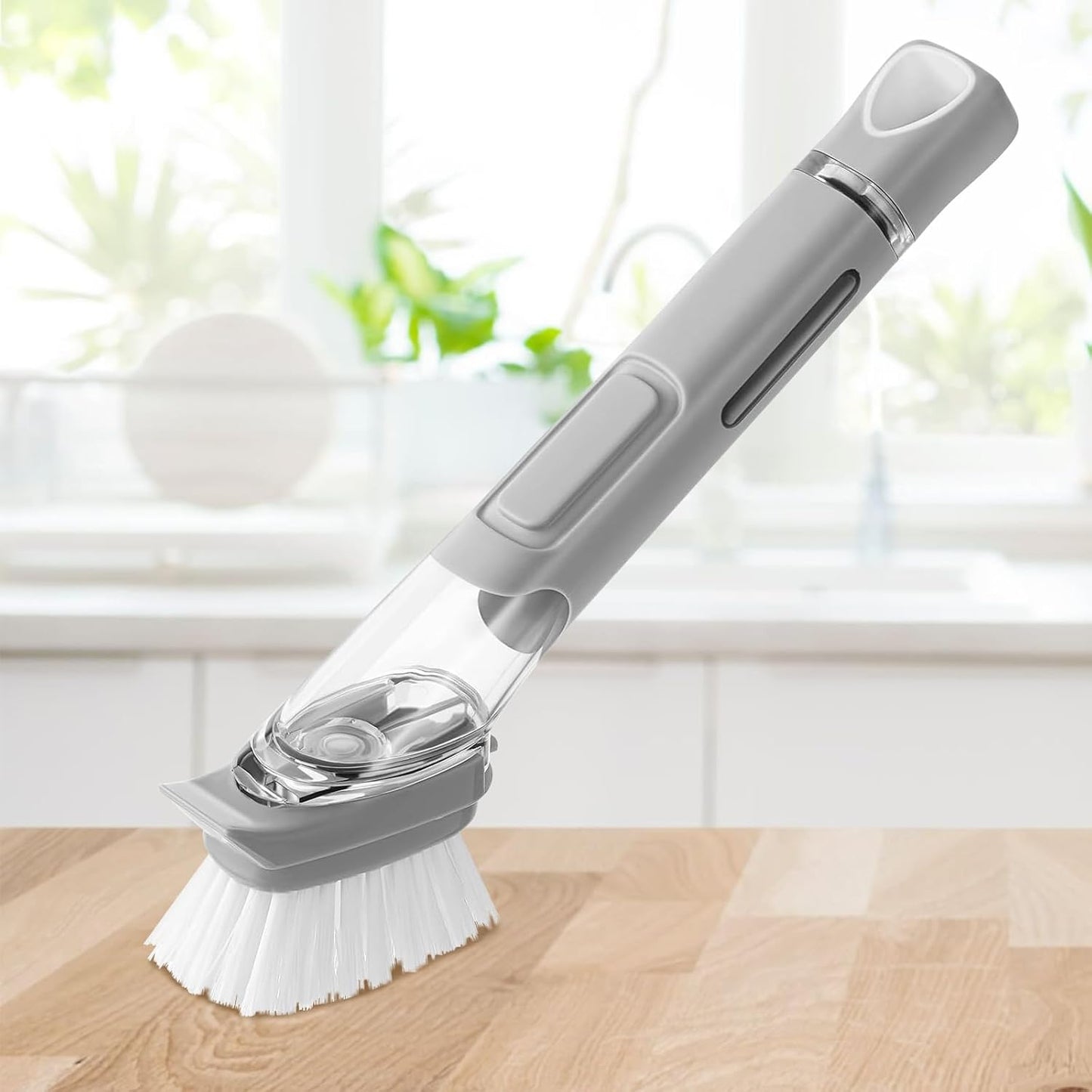 SetSail Dish Brush, Dish Cleaning Brush with Stainless Steel Handle and Replace Head Kitchen Dish Scrub Brush with Soap Dispenser for Pot Sink Pan Cleaning, Grey